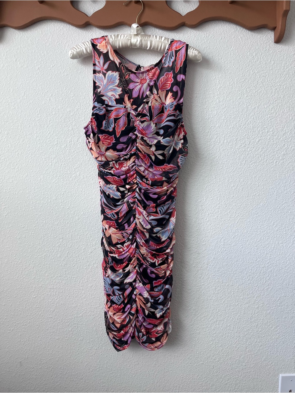 Chelsea & Violet Black Multicolor Floral Ruched Sleeveless Maxi Dress